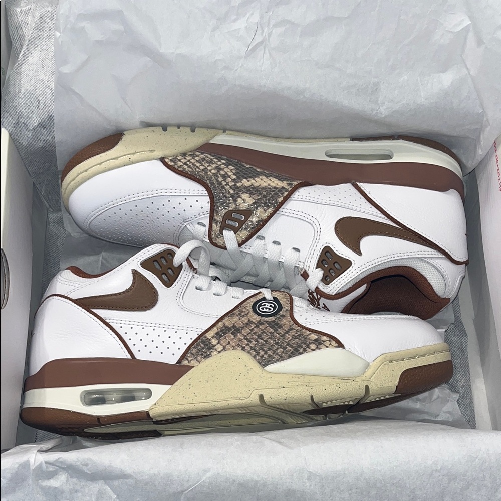Nike + Stussy White and Brown Women's Sneakers (snakeskin)